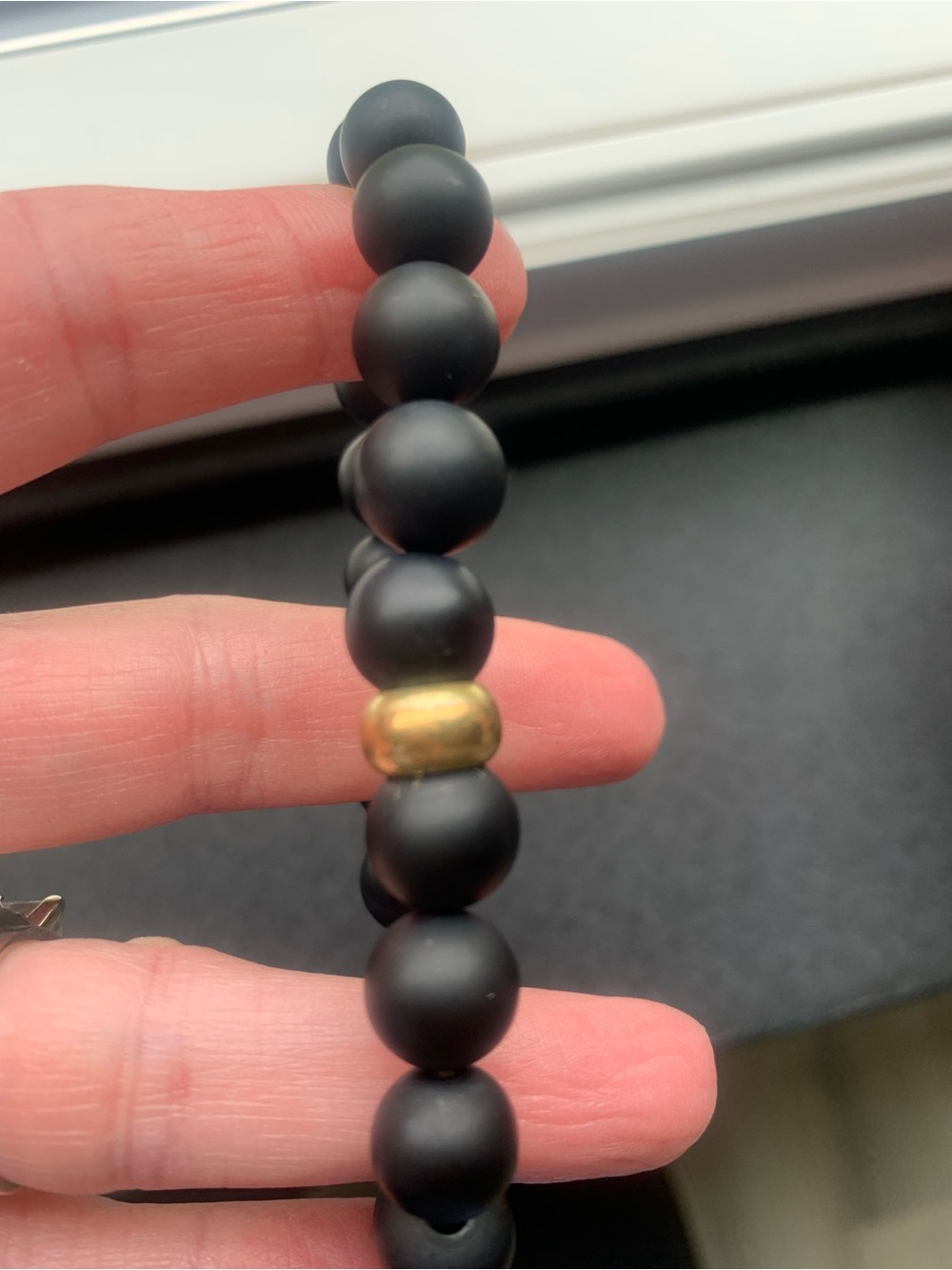 ✨ NIB Shivam 8" Genuine Gemstone Black Onyx Beaded Bracelet with brass bead - Picture 6 of 10